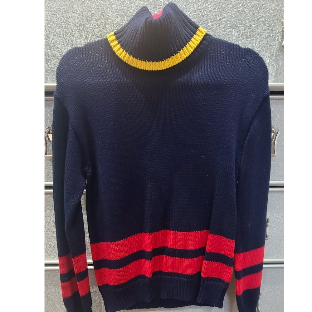 NWOT Polo Ralph Lauren womens knit sweater, navy, yellow, red, size small